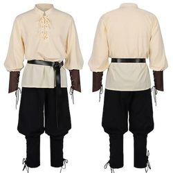 Medievale Rinascimento Costume di fantasia Lunghe Pirata Vichingo Costume Per uomo Vichingo Costumi da pirata Halloween Carnevale Performance LARP Fiera Rinascimentale Adulti Camicia Pantaloni Cintura