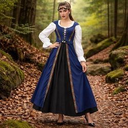 Retrò Vintage Medievale Rinascimento Lunghezza al pavimento Vestito Lunghe Vichingo Allacciato Costume Per donna Fantasia Halloween Carnevale Fiera Rinascimentale LARP Festa a tema retrò Adulti