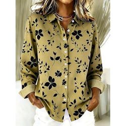 Per donna Camicia Bottoni Stampato Floreale Grafico Vintage Elegante Moderno Manica Lunga Colletto a Camicia Top Regolari Quotidiano Blu Giallo Viola Verde Estate Primavera