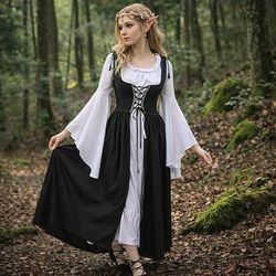 Set Retrò Vintage Medievale Rinascimento Vestito Copricapo Set di accessori con accessori Lunghe Elfo Fata Costume Per donna Fantasia Halloween Carnevale Mascherata Fiera Rinascimentale LARP Adulti