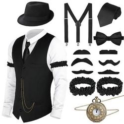 Anni Ruggenti Anni 1920 Retrò Vintage Abiti Gilet Cappello Panama Il grande Gatsby Charleston Gentiluomo Moda Costume Per uomo Natale Halloween Carnevale Balli di fine anno Addio al Nubilato Festival