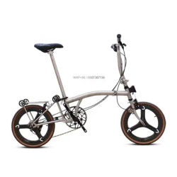 Full Titanium Tri-fold Folding Bicycle with 7 Speeds 7.6 kg Ultralight Portable Folding Bikes for Mens and Womens