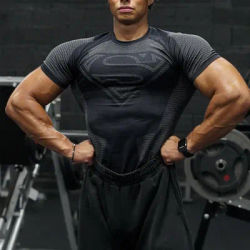 T-shirt de sport à séchage rapide pour hommes, nouveau style, haute élasticité, respirant, tendance, pour l'été, la salle de sport, haut de fitness à manches courtes