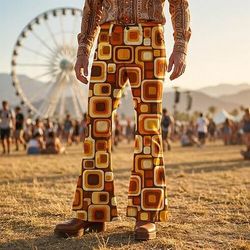 Retrò Vintage Boho Anni '70 Pantaloni Pantaloni a zampa d'elefante Hippie Disco Vita alta Geometrico Costume Per uomo Halloween Carnevale Festival Musicale Festa a tema retrò Adulti Pantaloni