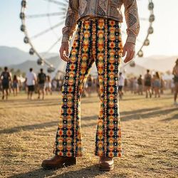 Retrò Vintage Boho Anni '70 Pantaloni Pantaloni a zampa d'elefante Hippie Disco Vita alta Geometrico Costume Per uomo Halloween Carnevale Festival Musicale Festa a tema retrò Adulti Pantaloni