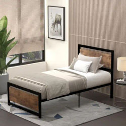 HOMCOM Single Size Metal Bed Frame with Headboard&Footboard,Strong Slat Support Solid Bedstead Base w/ Underbed Storage Space ﻿