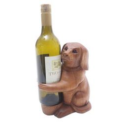 Puppy Hug,'Handcrafted Suar Wood Dog Wine Holder'