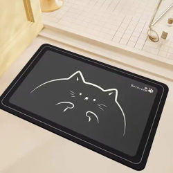 VIKAMA Cartoon Cat Diatomaceous Earth Bathroom Carpet Quick Suction Anti Slip Washable Shower Room Entrance Mat Home Decor