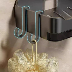 Double Drainage Dish With Hooks Accessories Bathroom Soap Dishes Free-Punching Wall Mounted Sticker Soap Sponge Holder Organizer