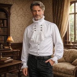 Retrò Vintage Vittoriano Medievale Camicia Lunghe Principe Gentiluomo Nobile Costume Per donna Reale Stile Steampunk Halloween Carnevale Fiera Rinascimentale LARP Adulti Camicia