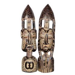 Hope and Interdependence,'Hand Carved African Masks with Akan Symbols (Pair)'