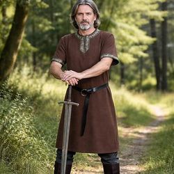 Medievale Rinascimento Lunghezza al ginocchio Cintura in Vita Tunica Maniche corte Vichingo Ranger Costume Unisex Celtico Vichingo Halloween Carnevale Fiera Rinascimentale LARP Adulti Top Cintura