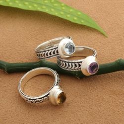 'Balinese Folk Art-Themed 1-Carat 3-Piece Birthstone Ring Set'