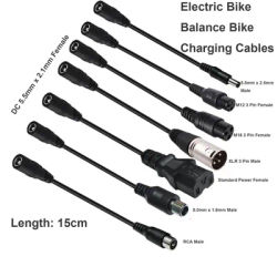 Electric Balance Bike Charger Adapter Cable 7-in-1 DC Connector Kit Set 5.5mm x 2.1mm Female to 5.5mm x 2.5mm/8.0mm x 1.6mm/XLR