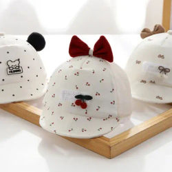 Chapeau en maille avec nœud rouge pour filles de 0 à 6 mois, chapeaux de soleil pour bébés, visières de protection solaire d'été pour enfants, mignon dessin animé pour nourrissons, casquette à visière