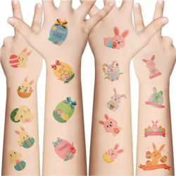 10sheets Cartoon Easter Tattoo Stickers Cute Bunny Eggs Sticker DIY Decoration Easter Birthday Party Supplies Kids Gift 2026
