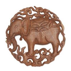 Palace Elephant,'Elephant Themed Wood Wall Relief Panel'
