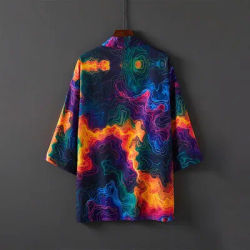 Style japonais à la mode unisexe haut de gamme Tie-Dye coloré 3D imprimé une pièce Robe Kimono été grande taille ample plage maillot de bain couverture
