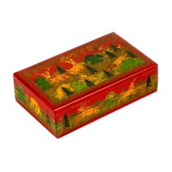 Landscape in Red,'Hand-Painted Red Wood Papier Mache Decorative Box'