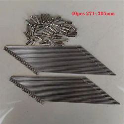 Silver Bike Spokes with Nipples, Stainless Steel, Mountain MTB, Road Bicycle, Folding, High Strength, 271mm-305mm, 14G, 40Pcs