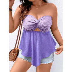 [Grande taille] Haut violet sans bretelles avec découpe et ourlet asymétrique pour femmes courbes