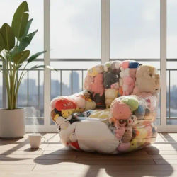 Transparent Children Plush Toys Storage Chair Cover Bean Bag With Zipper Lazy Sofas Seat Doll Tatami Storage Bags Dropshipping