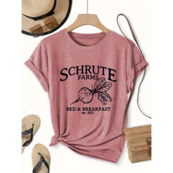 T-shirt pour femme Schrute Farms Bed & Breakfast - The Office Beet Graphic, haut rose décontracté