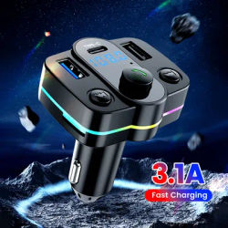 Voiture Bluetooth 5.3 transmetteur FM USB Type C charge rapide chargeur de voiture mains libres lecteur MP3 HiFi stéréo musique voiture téléphone chargeur