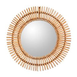 Boho Reflection,'Bohemian Handcrafted Rattan Wall Mirror with Sunburst Design'