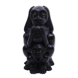 Three Monkey Sages in Black,'Three Wise Monkeys Black Hand Carved Wood Statuette'