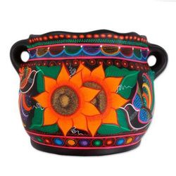 'Hand-Painted Floral Ceramic Wall Flower Pot from Mexico'