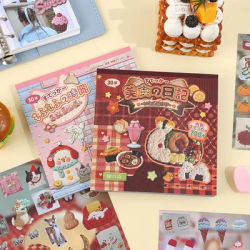 30 Sheets Kawaii Food Animal Stickers Book Embroidery Style Embossed Design for Scrapbooking Journaling DIY Crafts Planner