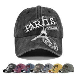 Casquette de baseball style rétro chapeau de soleil printemps automne lavage eau cowboy casquette de baseball Paris français tour Eiffel casquette Hip Hop casquette ajustée