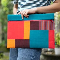 Personal Patchwork,'Multicolor 100% Cotton Laptop Case with Zippered Closure'