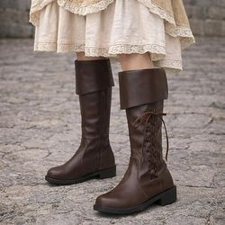 Medievale Rinascimento Scarpe A stivale Pirata Guerriero Vichingo Costume Per donna Vichingo Costumi da pirata Halloween Carnevale Performance LARP Fiera Rinascimentale Adulti Scarpe