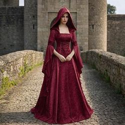 Retrò Vintage Medievale Rinascimento Lunghezza al pavimento Vestito Normale Manica del polsino svasato Vichingo Straniero Taglie Forti Elfico Costume Per donna Celtico Reale Halloween Carnevale