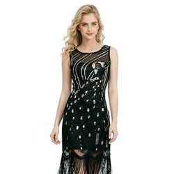 Vintage Anni Ruggenti Anni 1920 Vestito Abito Flapper Senza maniche Il grande Gatsby Charleston Paillettes Frangia con nappe Costume Per donna Halloween Carnevale speakeasy Cocktail party Adulti