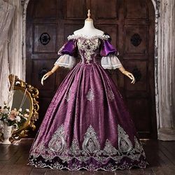 Rococò Barocco Abito da Ballo Lunghezza al pavimento Vestito Abito da Ballo Manica a Campana Principessa Sposa Pizzo Ricamato Floreale Abito da ballo Costume Per donna Halloween Carnevale Mascherata