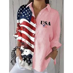 Giorno dell'Indipendenza Americana Per donna Camicia Arricciato Floreale Grafico Bandiera Vintage Elegante Manica Lunga Manica a Volant Manica a Campana Colletto a Camicia Top Regolari Quotidiano