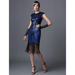 Anni Ruggenti Anni 1920 Lunghezza al ginocchio Vestito Abito Flapper Abito da Ballo Cortissima Il grande Gatsby Charleston Paillettes Patchwork Scollo Tondo Costume Per donna Balli di fine anno Festa