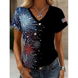 Giorno dell'Indipendenza Americana Per donna Maglietta Stampato Grafico Bandiera Vintage Elegante Classico Manica Corta Scollo a V Top Regolari Quotidiano Blu Nero Estate Primavera