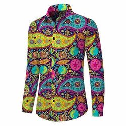 Retrò Vintage Anni '70 Camicia Camicia Aloha Lunghe Hippie Paisley Costume Per uomo Mascherata Festival Musicale Feste Abbigliamento quotidiano Adulti Camicia