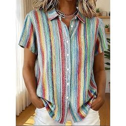 Maglietta da Donna Manica Corta Grafica Geometrica Striata Vintage Tropicana Elegante Colletto Regolare Top Giornaliero Verde Salvia Rosa Viola Arancione Verde Estate Primavera