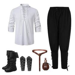 Medievale Rinascimento 17° secolo Lunghezza media Blusa / Camicia Costume Cosplay A stivale Pirata Cavaliere Vichingo Cavaliere Celtico Coulisse Tinta unita Costume Per uomo Vichingo Fantasia
