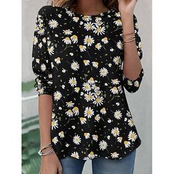 Ramadan Per donna Maglietta Stampato Floreale Grafico Piante Bohemien Vintage Elegante Manica Lunga Girocollo Top Regolari Quotidiano Weekend Abbigliamento da vacanza Blu Nero Giallo Rosa Rosso