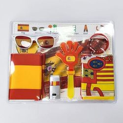Set di 6 accessori per tifosi della Coppa del Mondo di calcio estiva: bandiera, occhiali da tifoso, ciak, pittura per il viso, oggetti di scena per i tifosi di calcio per la festa del giorno della