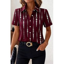 Camicia da donna manica corta grafica geometrica vintage tropicale elegante colletto normale top quotidiani blu nero rosso verde khaki estate primavera