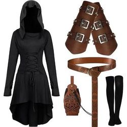 Medievale Rinascimento Elegante Lunghezza corta Vestito Cintura in Vita Al ginocchio Lunghe Arciere Allacciato Costume Per donna Fantasia Mascherata Feste Fiera Rinascimentale LARP Adulti Vestito