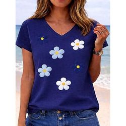 San Valentino Per donna Maglietta Stampato Grafico Piante Lettera Elegante Classico Casual Manica Corta Scollo a V Top Regolari Casuale Quotidiano Blu Nero Bianco Rosa Rosso Estate Primavera