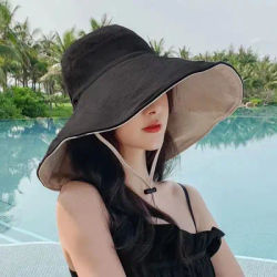 Chapeau de soleil à large bord UPF 50+ pour femme, protection anti-UV, chapeau de pêcheur pliable pour la randonnée, chapeau de plage uni pour l'été 2024, chapeau de soleil double face